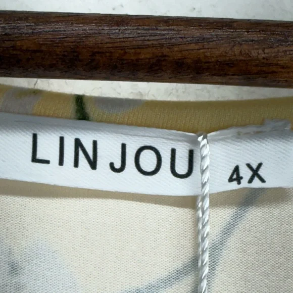 Linjou plus size 4X Women’s Yellow Floral Boho V-neck Long Sleeve Blouse - Picture 5 of 7